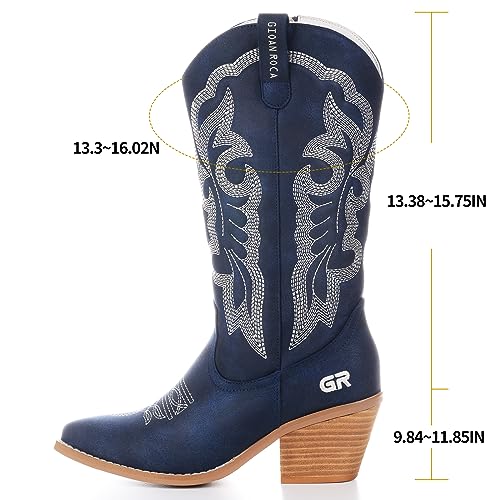 Women Cowboy Boots, Western Mid-Calf Point Toe Embroidered Side Zippe Boots Retro Fashion Women's Cowgirl Boot3