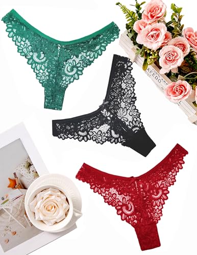 Image of Murimia Sexy Seamless Thongs for Women Lace Underwear Breathable Low Rise T-Back Panties