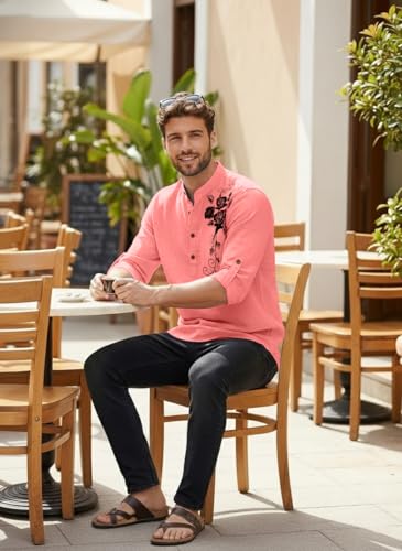 Image of Zombom Men's Cotton Polyester Blend Mandarin Collar Self One Design Printed Full Sleeve Regular Fit Casual Short Kurta