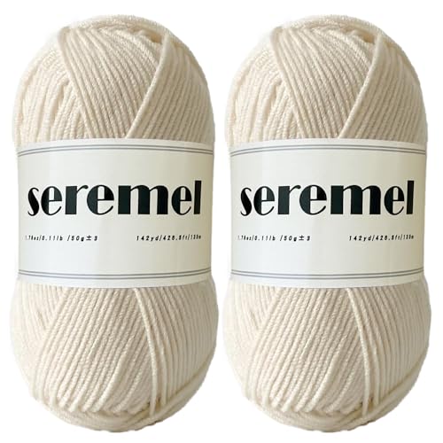 Image of Seremel 4-Ply Acrylic Soft Yarn, 2 Skeins Crochet & Knitting Yarn (Beige)