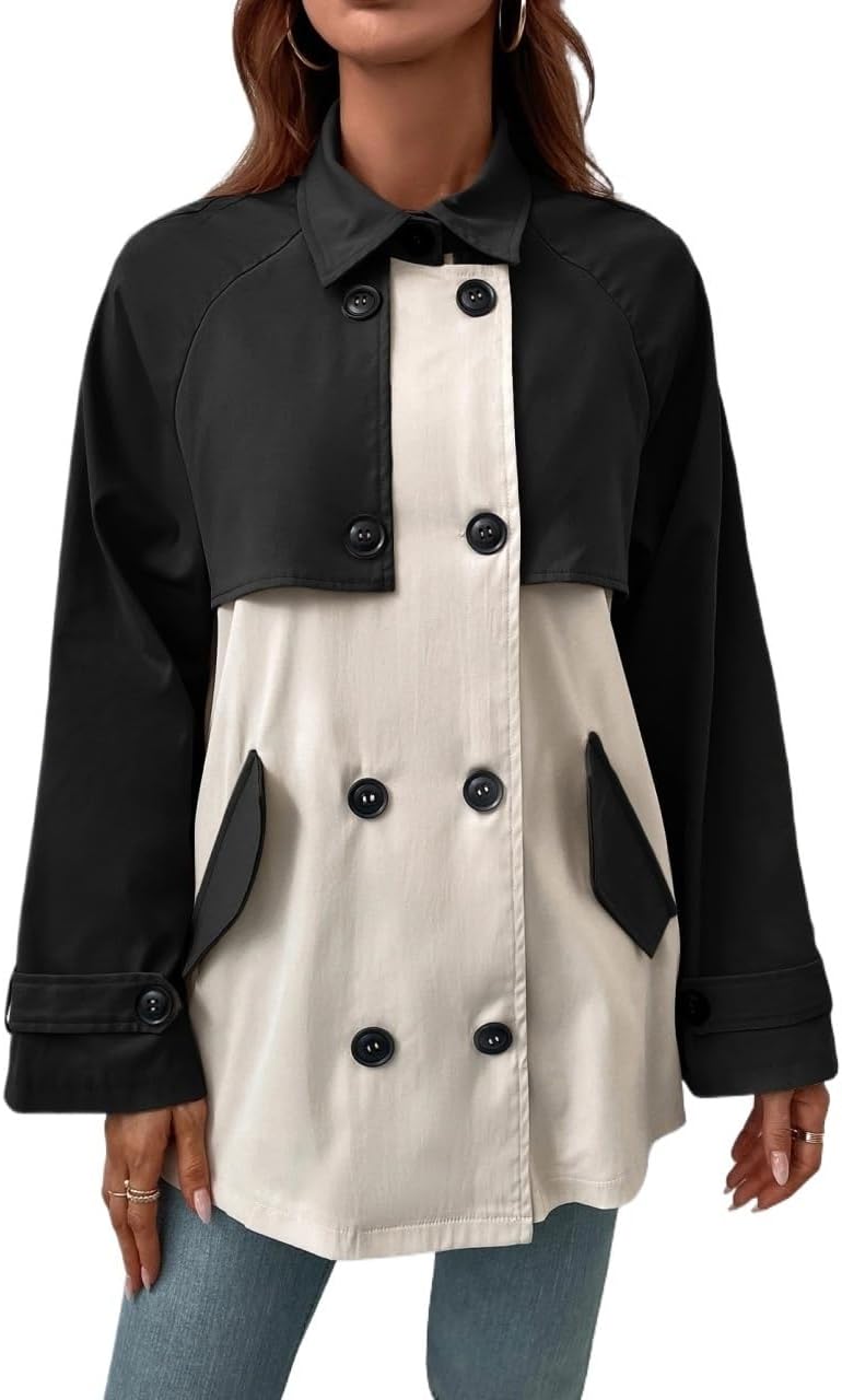 Womens Fashion Trench Outwear Raglan Sleeve Double Breasted Trench Coat Jacket Coat