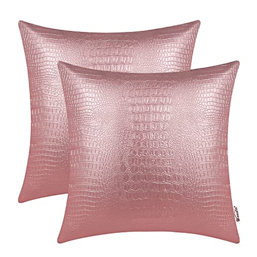 Brawarm Faux Leather Pillow Covers 22 X 22 Inches, Rose Gold Leather Pillow Covers Pack Of 2, Crocodile Leather Decorative Throw Pillows For Living Room Couch Bed Sofa Home #TOP18