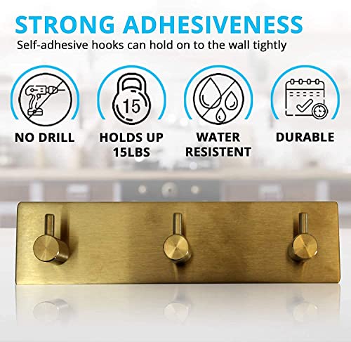 Key Hooks For Wall, Key Holder For Wall Decorative With 3 Key Hooks, Coat Hanger, Purse Hanger, Towel Hook, Easy Mount Key Hangers For Wall, Entryway, Bathroom, Living Room, Kitchen (Gold Finish) #TOP2