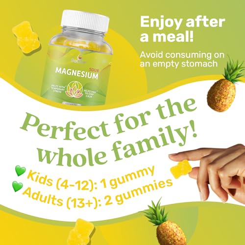BeLive Magnesium Gummies 200mg - 60 Ct | Magnesium Glycinate Supplements for Relaxation, Stress Relief, and Sleep for Adults & Kids - Tasty and Tangy Pineapple Flavor