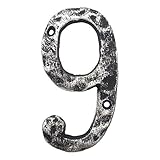 Hausnummern aus Gusseisen, 14,9 cm, Heimadressennummer, solide und robust, einfache Installation mit passenden Schrauben, antikes Silber-Finish (Nummer 9)