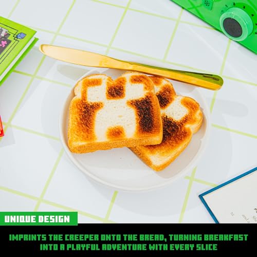 Minecraft-Green-Creeper-2-Slice-Toaster-For-Bagels-Waffles-and-Breads-Features-6-Settings-With-Defrost-Option-Imprints-Creeper-Symbol-On-Bread Minecraft Green Creeper 2 Slice Toaster For Bagels Waffles and Breads Features 6 Settings With Defrost Option Imprints Creeper Symbol On Bread