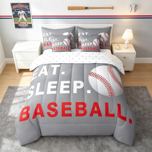 Image of Feelyou Baseball Comforter Set Full Size 7 Piece for Kids Teens