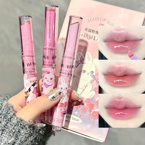 Bekoeen 3 Couleurs Rouge à lèvres Hydratants Gloss, Gloss Repulpant levres Jelly Lipstick Set, Heart Shape Plumping Baume à lèvres pour femmes Maquillage
