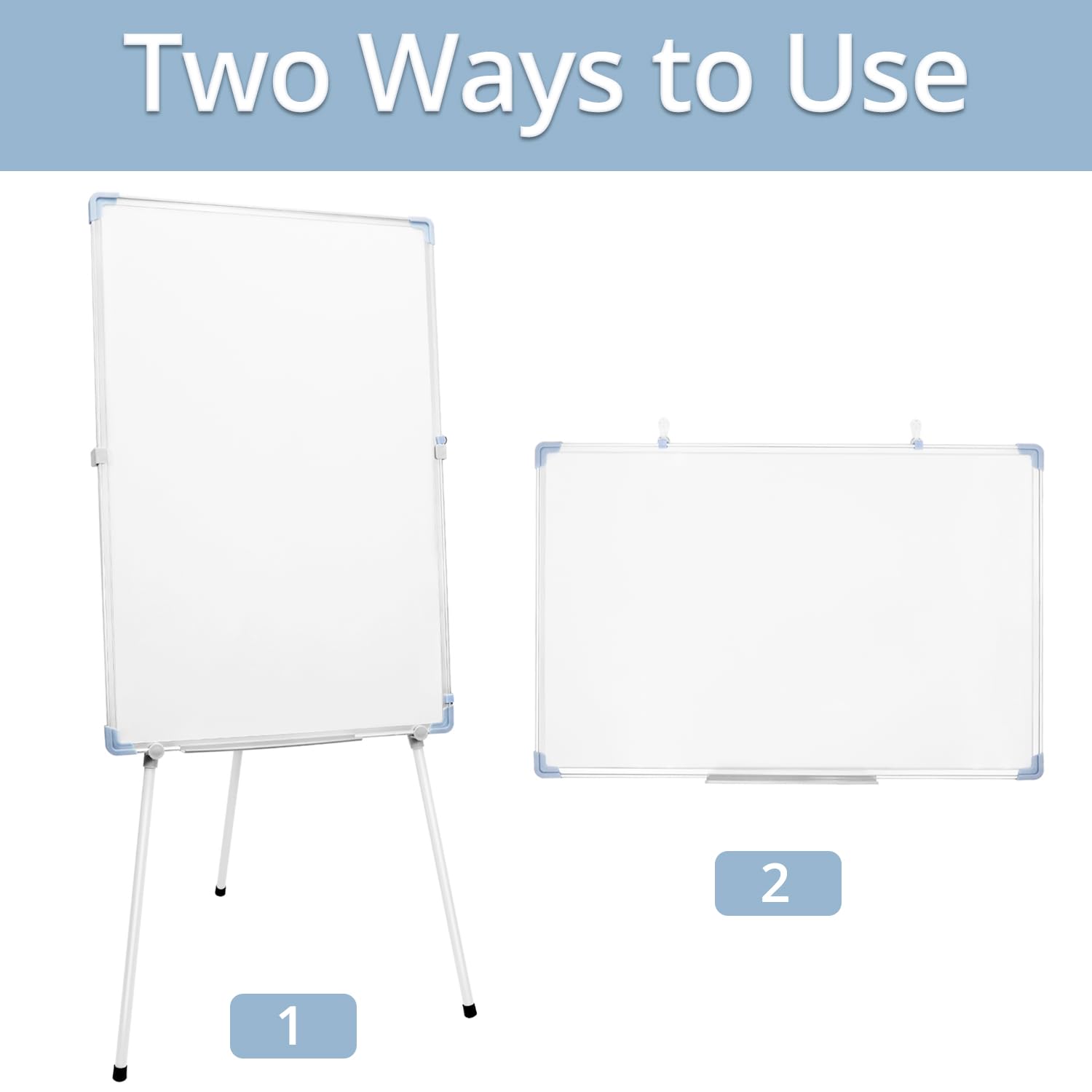 QWORK® Pizarra Blanca Con Soporte Para Rotafolios 90x60 cm, Altura Ajustable, 5 Bolígrafos, 1 Borrador y 2 Clavos Que No Dejan Marcas