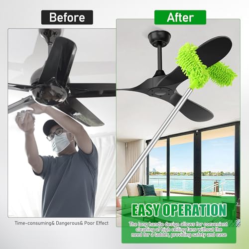 Image of Ceiling Fan Cleaner Duster Kit with Extendable 59-Inch Long Handle and Bendable Brush Head for High Ceilings Walls Furniture and Windows Cleaning