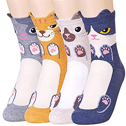 Womens Casual Socks - Cute Crazy Lovely Animal Cats Dogs Owls Art Pattern Good for Gift (Cat - Balmoa 4 Pairs)