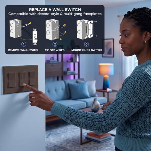 Image of RunLessWire Click for Hue Battery-Free Wireless Smart Switch 3 Pack Brown | Dimmable Kinetic Switch Pairs Natively to Philips Hue Bridge, 4 Programmable Buttons to Control Scenes & Areas, 100ft Range