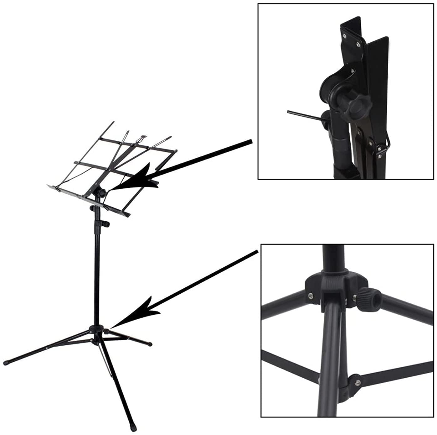 Notenständer zusammenklappbar, robuster Metall-Notenständer + wasserdichte Tragetasche (Farbe: Schwarz) (Schwarz)