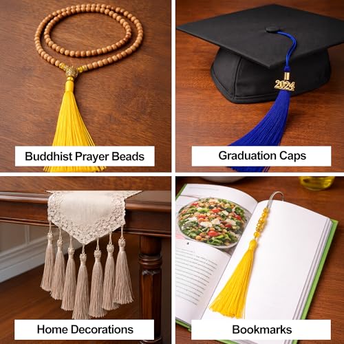 Image of Mandala Crafts Small Red Bookmark Tassels - 100 Bulk Silky Mini Craft Tassels with Loops for Bookmarks, Jewelry Making, Graduation Decorations, and Keychains