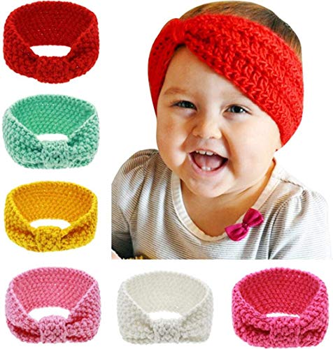 QandSweet Baby Turban Head Wrap Headbands Girl Knitting Button Hairbands (Red Green Yellow Pink Beige ROSEO)