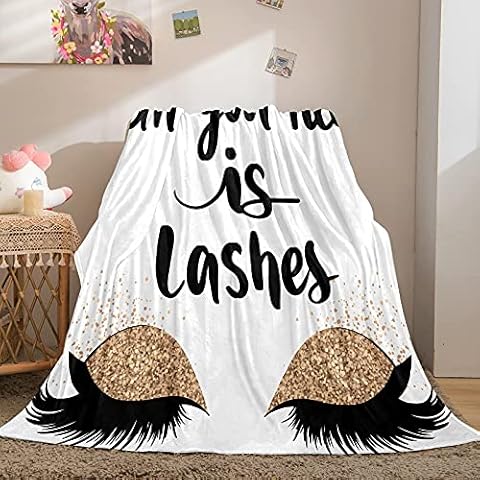 Bedbay Lash Blanket Twin Size Black Gold Eyelash Blanket Ultra Soft Fuzzy Blanket Gold Chic Girly Flannel Blanket for Couch Sofa Chair All Season (Lash, Twin(60"x80")) Cover