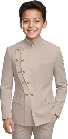 Boys Suit 2 Pieces Slim Fit Kids Chinese Formal Suits for Boys Mandarin Collar Suit Traditional Wedding Outfit