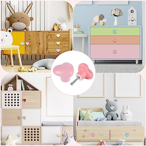 ShipeeKin 10x Colorful Cute Glossy Ceramic Knobs Love Heart Shape Lovely Door Pull Knob Cabinet Closet Ceramic Drawer Cupboard Kitchen Dresser Kids Child Bedroom Pulls Wardrobe Handles - Image 4