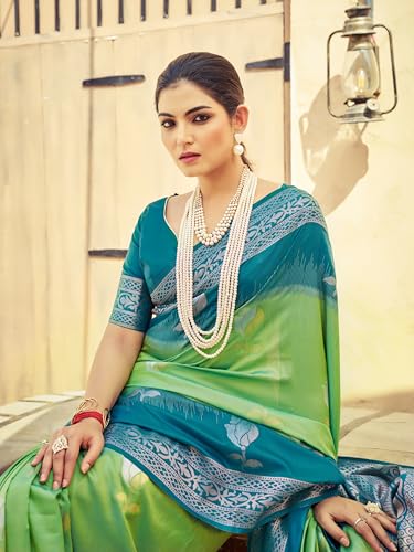 Image of SWORNOF Women's Kanjivaram Soft Silk Banarasi Sarees With Unstiched Blouse Piece