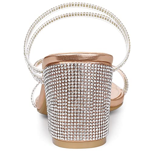 Allegra K Women's Strappy Rhinestone Block Heel Slide Sandals3