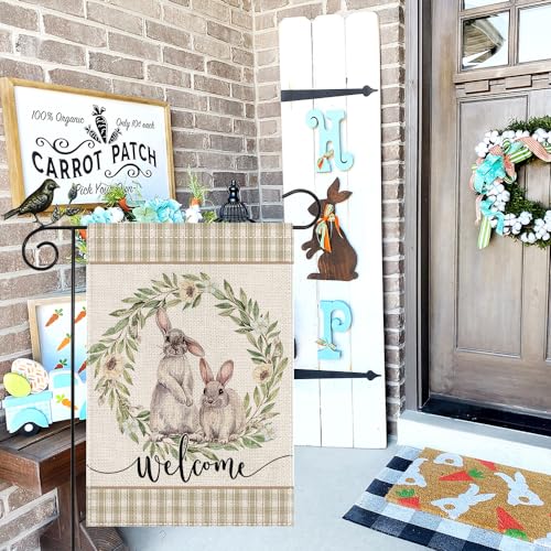 Geeory GB021-12 Easter Garden Flag 12.5 X 18 Inch, Wreath Rabbits Welcome Double Sided Decorative Flag For Outside Yard Lawn Outdoor Decoration Gb021-12 thumb #2