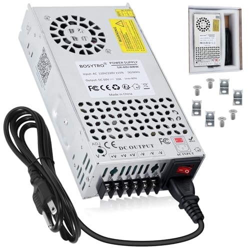 Image of 60V 10A 600W DC Switching Power Supply, Universal Transformers AC110V /220V (SMPS), Upgraded Output Port with Power Cord, 60 Volt Power Supply for 3D Printer, CCTV Camera Security System