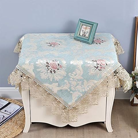 Inmerget 2PCS Lace Small Blue Square Tablecloth Bedside Table Covers Embroidered 60x60cm Cover