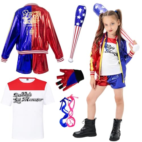 Cnexmin Quinn Kostüm Kinder Quinn Kostüm Mädchen Karneval Cosplay Outfits Faschingskostüme mit Jacke T-Shirt, Shorts,...