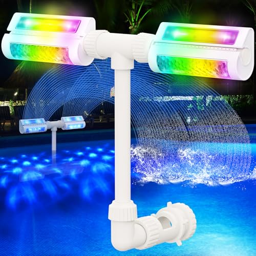 Likiyol 2025 2-in-1 Pool Fountains with Lights for Above and In-Ground Pools with Remote Control 16-Color LED Light, 360° Adjustable Dual Spray Pool Waterfall Sprinkler Fountain for Cooling Relaxation