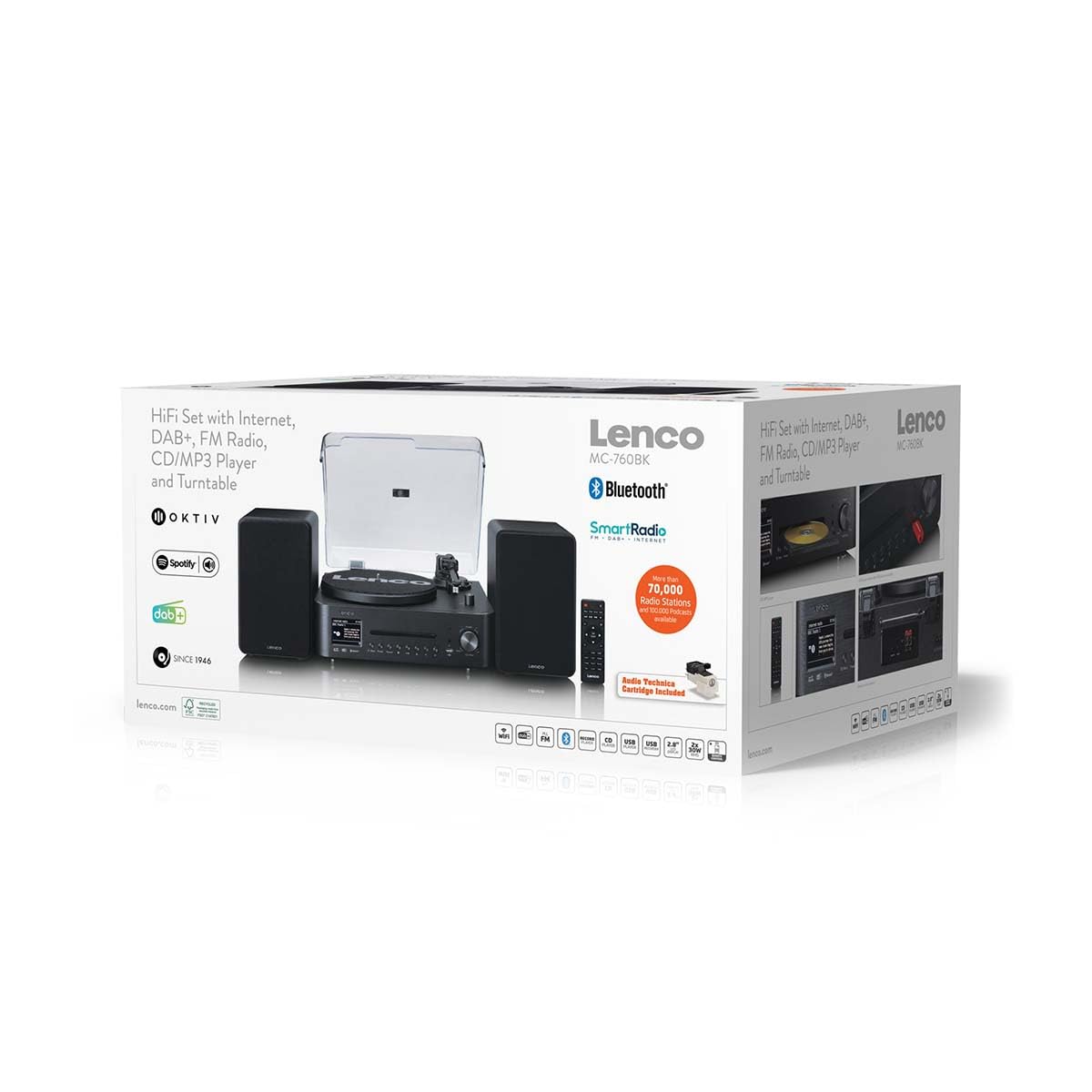 Lenco MC-760BK Giradischi con altoparlante - Giradischi 60 W - Lettore Vinile Bluetooth 5.3 - Record Player - DAB+ - Legno/Nero