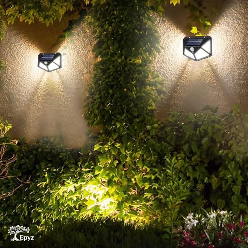 Image of Epyz ABS Plastic Solar Light Outdoor Waterproof Motion Sensor Lights Wall Night Light With 2 Modes For Fence Garage Yard Step Stair [ White Light,Pack Of 1, 100LED ]