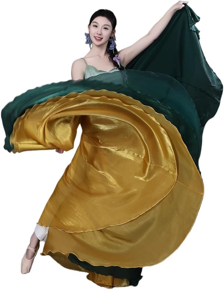 HEARTTOUCH Women's Satin Lyrical Dance Skirt Double-Layer Modern Ballet Swing Wrap Skirts Sheen for Performance Photography