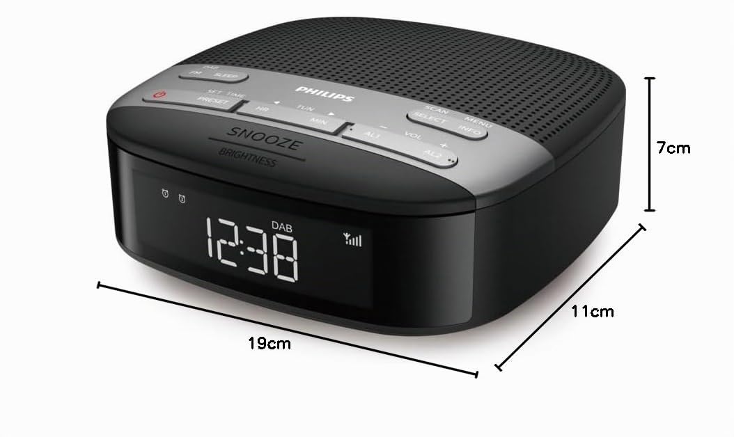 Philips Radiodespertador Dab+ R3505/12 (Alarma Dual, Temporizador, Diseño Compacto, Radio Digital Dab+/FM, Sincronización Automática de la Hora, Batería de Reserva)
