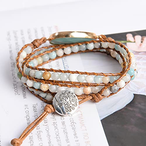Ygline Bohemian Variety Natural Gemstone Mixed Beaded Strand Bracelet Bangle Collection(3 Wrap-Amazonite) #TOP3