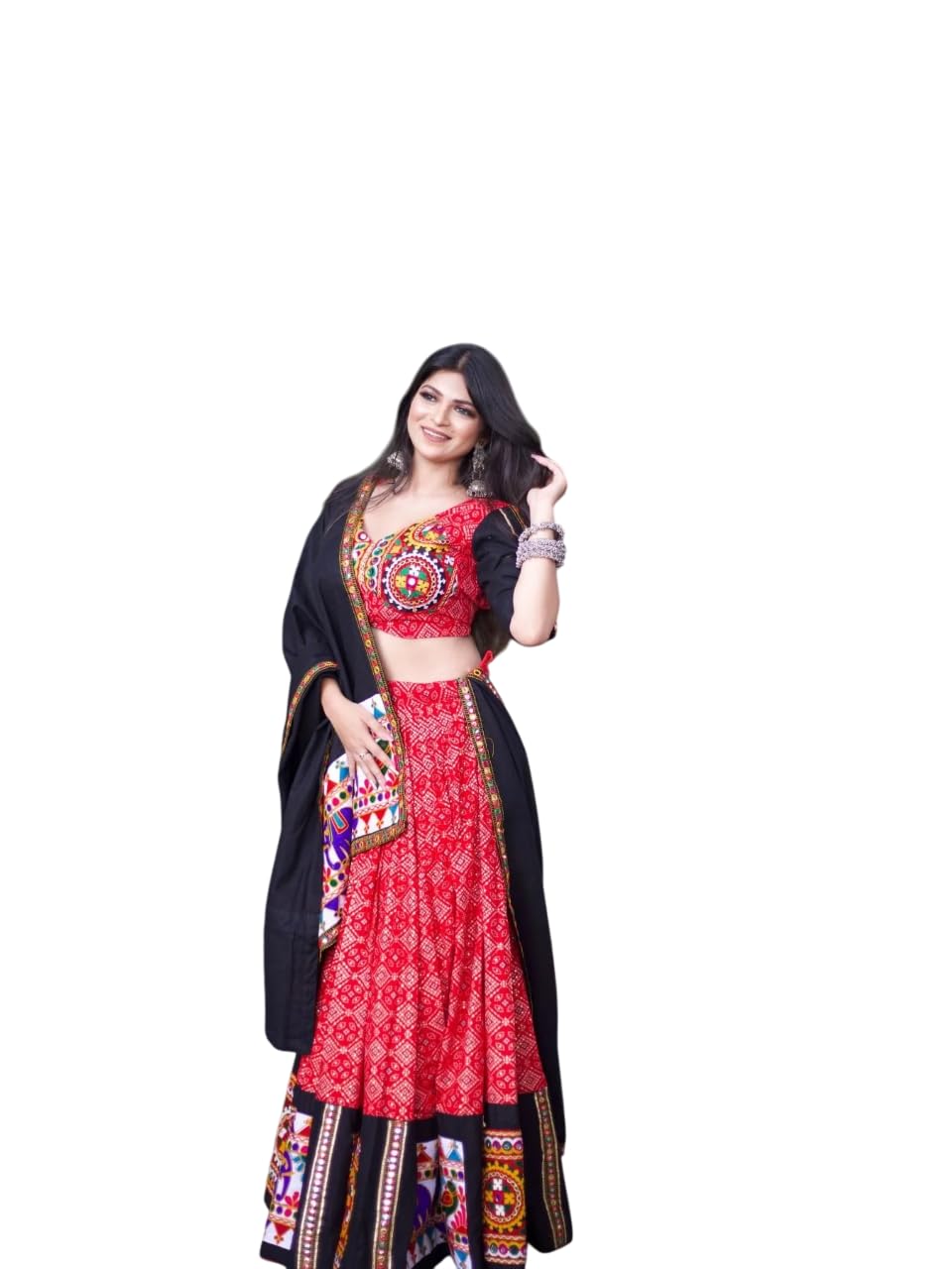Women's Red Color Navratri lehenga choli with Gamthi and Mirror Work-image-38