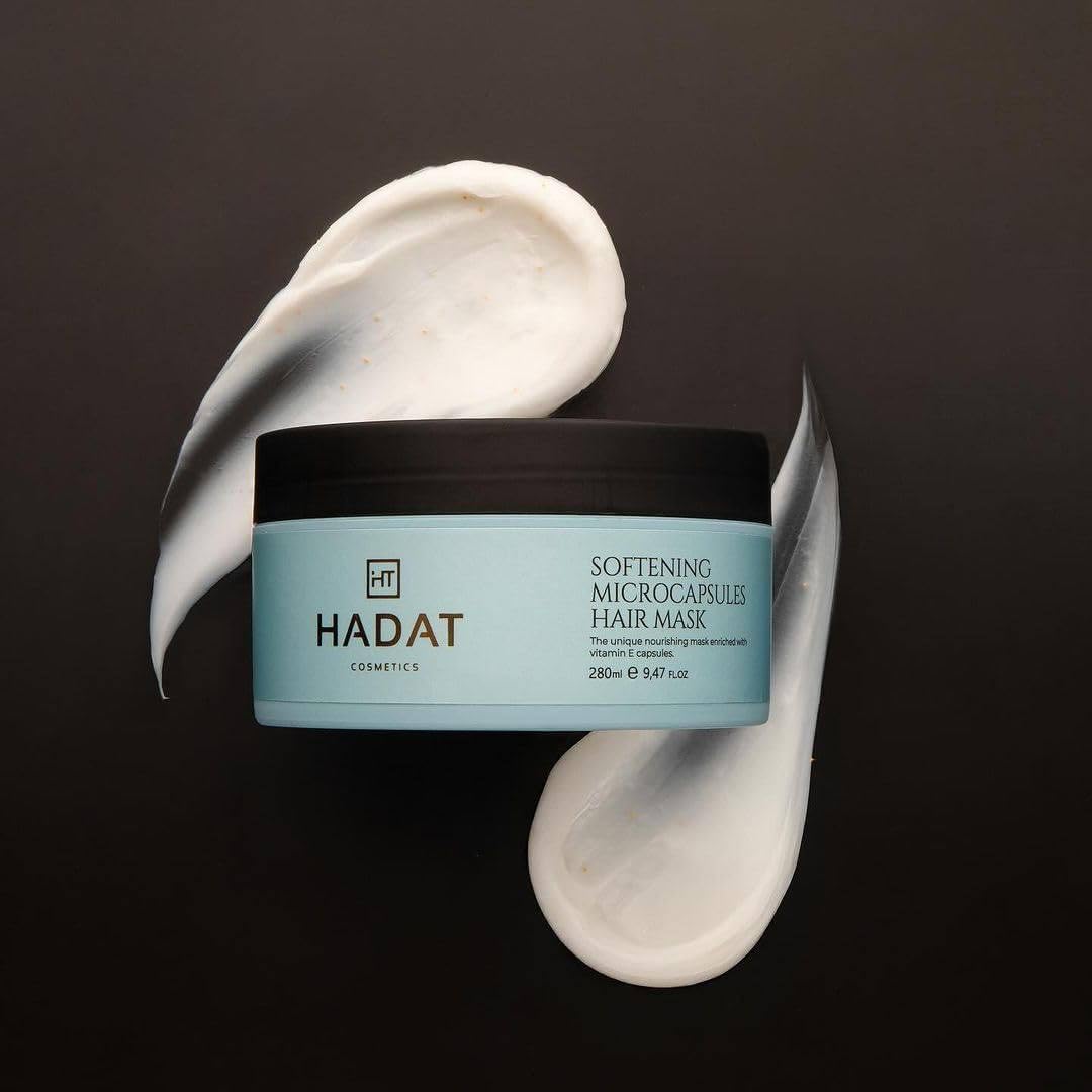 HADAT Cosmetics mascarilla capilar suavizante con microcápsulas de vitamina E y aceite de crambe – protección UV y brillo, tratamiento nutritivo y restaurador para cabello seco y quebradizo