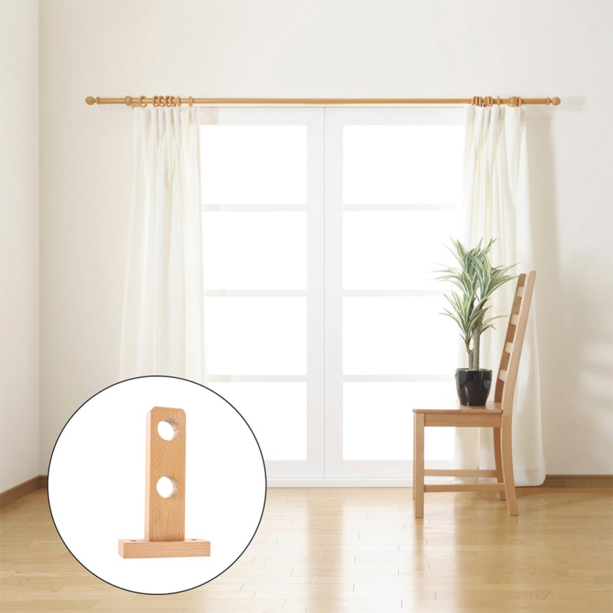 STOBAZA Supporti per Bastoncini Tende in Legno 2 Pezzi, Staffe Robuste Buona Stabilità per Montaggio a Muro, Stile Semplice per Finestre Interne ed Esterne