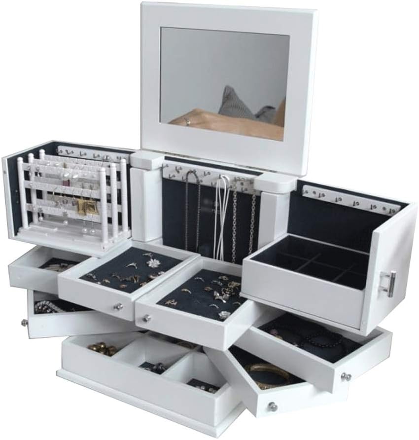 Jewellery Box Jewelry Box Organizer Wooden Jewelry Box with Mirror Lid 5-Layer Jewelry Organizer Box Extra Large Jewelry Armoire Ring Necklacel Gift Storage Box Jewelry Organizer jewellery box (Jewelr