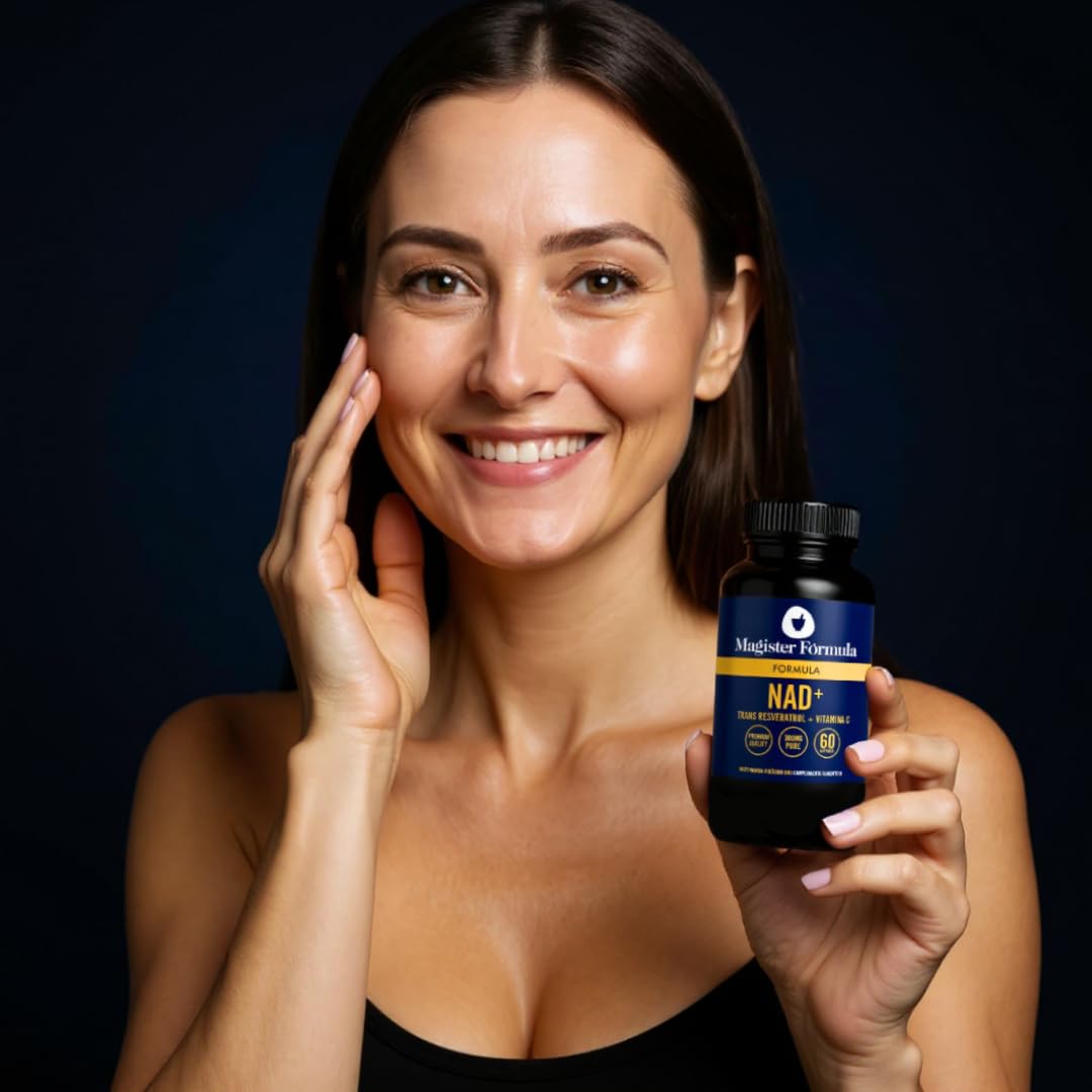 NAD Resveratrol, Vitamina C y L-Leucina | NAD Nicotinamide Riboside 900 mg | Antioxidantes Cápsulas Antienvejecimiento Reparación y Longevidad Celular | Nad+ 60 cápsulas | Magister Fórmula