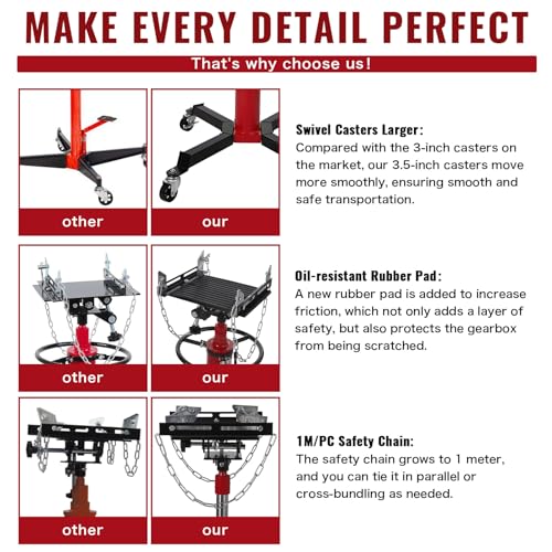Image of 1100lbs Transmission Jack Lift with Anti-Slip Rubber Pad, Adjustable Telescoping Hydraulic Transmission Jack, High Lift Single Telescopic Jacks Hoist w /Pedal, 33.8 inch to 72.8 inch Lifting Range
