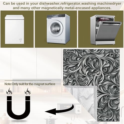 Image of Black Vines Dishwasher Magnetic Cover, Decorative Fabric Dishwasher Door Cover with Top and Bottom Magnets, Flexible Kitchen Appliance Decor, 23 x 26 Inches