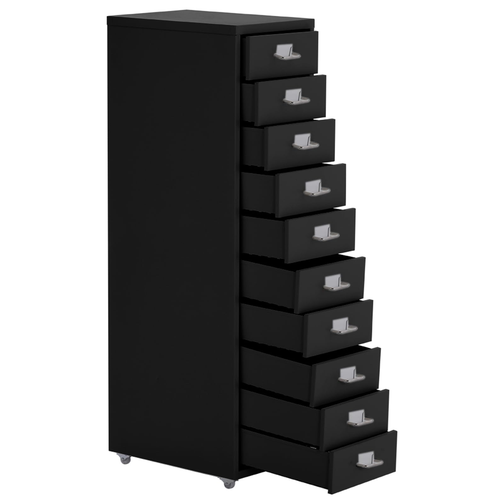 Rolling le Archiviatore con 10 Ders, Documenti in Metallo Sto su Ruote, Cartella per Ufficio per Casa e Ufficio, Nero, 28 cm x 41 cm x 109,5 cm