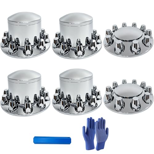 Semi Truck Hub Covers for 33mm Lug Nut Covers Chrome ABS Plastic Wheel Hub Caps Flat Top Cone Lug Nut Covers Thread-On 6 Piece Set(2 Front and 4 Rear)