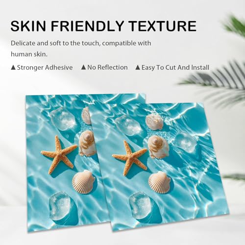 Image of Nuxovilar Peel and Stick Vinyl Floor Tiles, 12x12 Inch | Fresh Ocean Seashell Starfish Pattern, Self-Adhesive Flooring (10 Pcs)