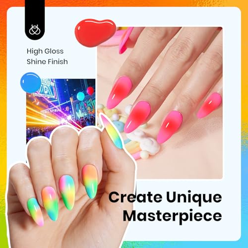 Image of Beetles Neon Gel Nail Polish Set, 6 Colors Hema-Free Neon Rainbow Hot Pink Red Yellow Orange Summer Gel Nail Polish Set, 15ML Soak off UV Lamp Bright Rainbow Summer Nails Art Salon Colorful Bottle