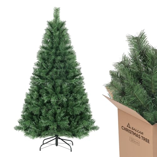 SALCAR Arbol de Navidad Artificial 120 cm, Árbol de Navidad con Guantes y 279 Puntas de Rama Soporte de Metal, Montaje Rápido, Ignífugo, Abeto