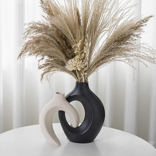Black and Off-White Vases for Decor, Hollow Ceramic Vase Set