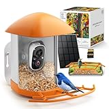 KEEPYOO Bird Feeder with Camera, Wildlife Video Recording Feeder for Outdoor, Non-Subscription 2.5K Free Bird Identification with Solar Panel & 32GB Card, Ideal Gift for Nature Lovers (Brown)