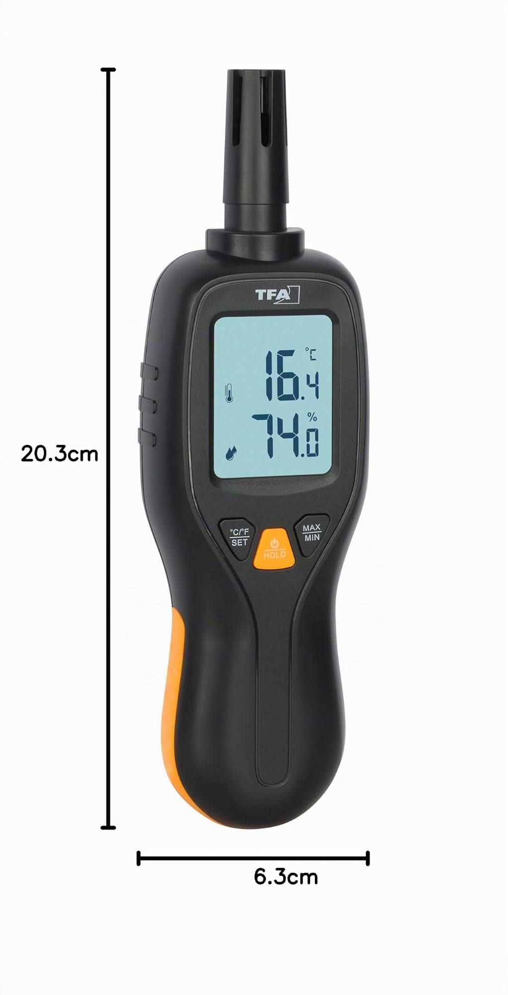 TFA Dostmann Hygromètre professionnel, 31.1066.01, thermomètre numérique rapide et précis, de -50 à +70 °C, contrôle de l’humidité, max-min, maintien, pour entrepôts, chauffage, noir