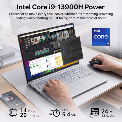 Image of ASUS Vivobook 16 Laptop, 16 inch FHD, Intel Core i9-13900H, 16GB RAM, 1TB SSD | Physical Webcam Shield, Backlit Keyboard & Numeric Keypad, Windows 11 Pro, Silver, w / PCO Cooler for Sustained Multitasking